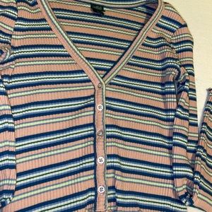 Wild Fable Striped Deep VNeck Button Down Croptop